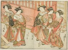 Five Courtesans of Various Houses, from the book "Mirror of Beautiful Women of the Pleasure..., 1776 Creator: Shunsho