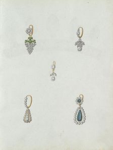 Five designs of earrings, one of which is with a grapes, c.1800-c.1810. Creator: Carl Friedrich Bärthel