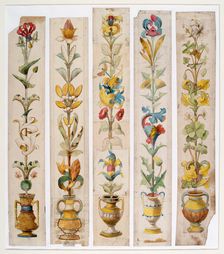 Five designs for an inlay, Cardiff castle 1884. Creator: Thomas John