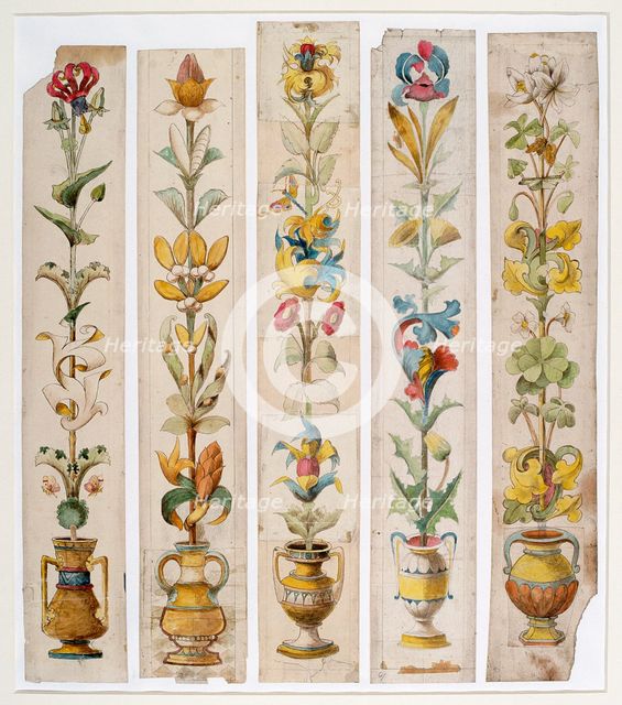 'Five designs for an inlay, Cardiff castle', 1884. Creator: Thomas John.