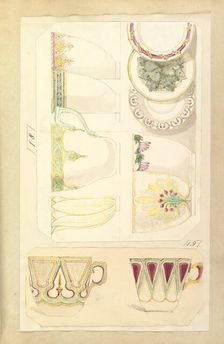 Five Designs for Decorated Cups and Three Designs for Saucers, 1845-55. Creator: Alfred Crowquill