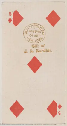 Five Diamonds (red), from the Playing Cards series (N84) for Duke brand cigarettes, 1888., 1888. Creator: Unknown