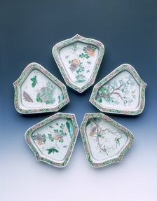 Five dishes of pointed shield shape, Kangxi period, Qing dynasty, China, 1662-1722