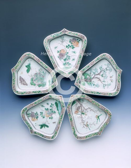 Five dishes of pointed shield shape, Kangxi period, Qing dynasty, China, 1662-1722. Artist: Unknown
