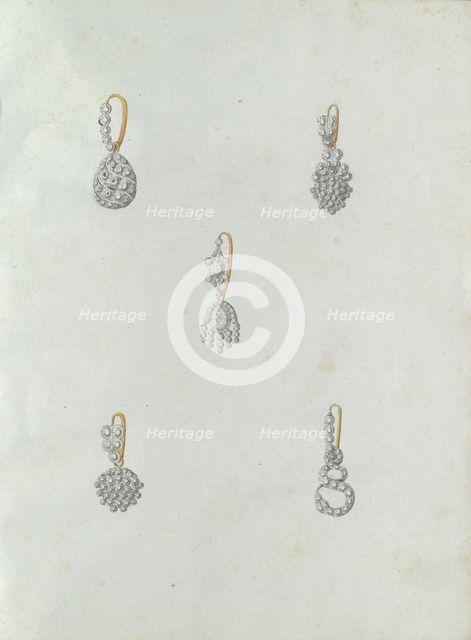 Five earrings, the last one with snake, c.1800-c.1810. Creator: Carl Friedrich Bärthel.