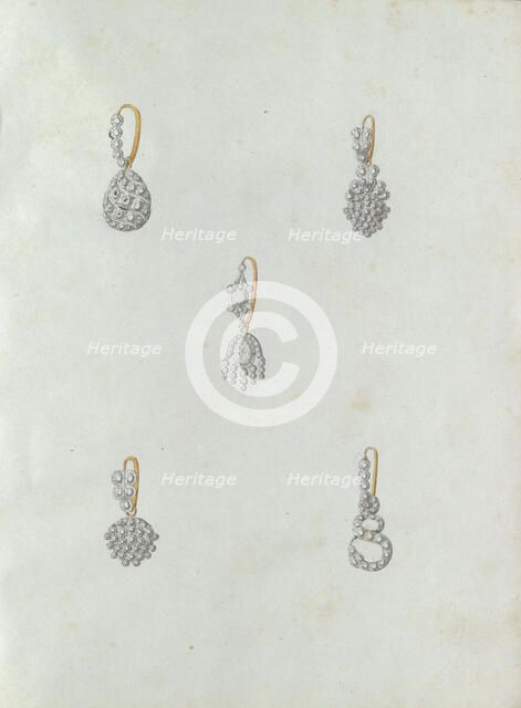Five earrings, the last one with snake, c.1800-c.1810. Creator: Carl Friedrich Bärthel.