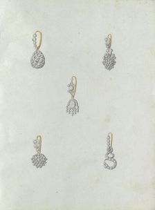 Five earrings, the last one with snake, c.1800-c.1810. Creator: Carl Friedrich Bärthel