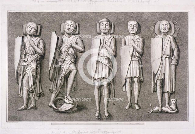 Five effigies of knights from Temple Church, London, 1786.  Creator: James Basire I.