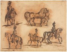 Five Equestrian Studies: Cavalrymen, mid 19th century. Creator: Auguste Raffet (French, 1804-1860)