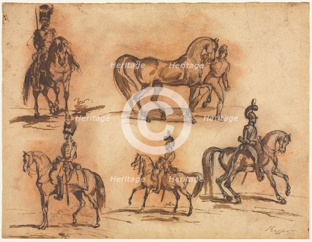 Five Equestrian Studies: Cavalrymen, mid 19th century. Creator: Auguste Raffet (French, 1804-1860).