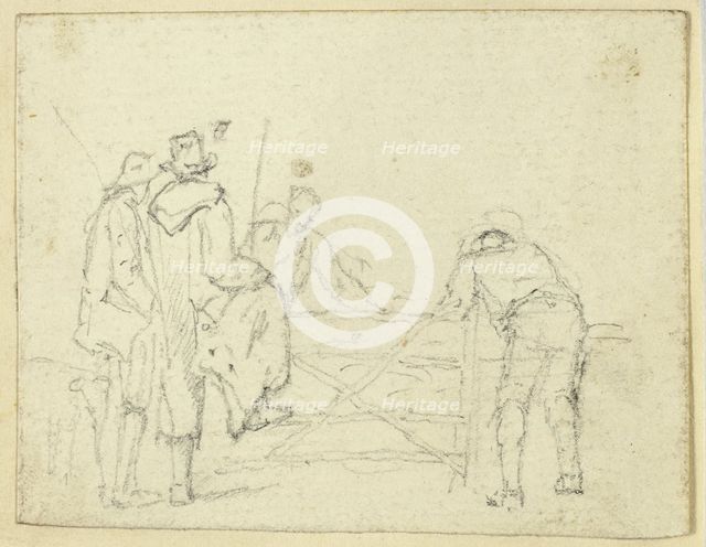 Five Figures at Gate, n.d. Creator: William Henry Pyne.