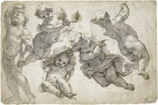Five flying putti