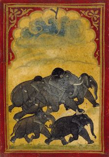 Five Galloping Elephants, Number Six of the Gajpati (Lord of Elephants)..., 19th century. Creator: Unknown