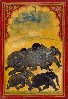 Five Galloping Elephants, Number Six of the Gajpati (Lord of Elephants)..., 19th century. Creator: Unknown