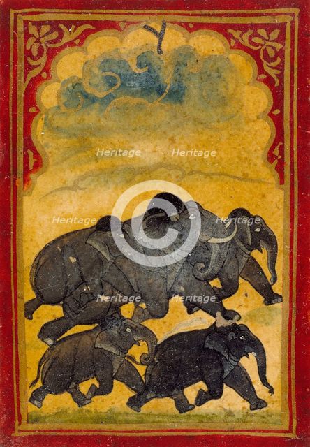 Five Galloping Elephants, Number Six of the Gajpati (Lord of Elephants)..., 19th century. Creator: Unknown.