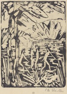 Five Girls at a Forest Pond (Funf Madchen am Waldteich), c. 1919. Creator: Otto Mueller