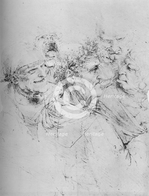 'Five Grotesque Heads', c1480 (1945). Artist: Leonardo da Vinci.