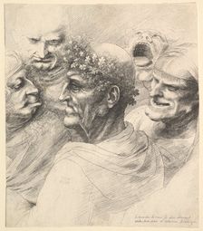 Five grotesque heads, including an elderly man with an oak leaf wreath, 1646. Creator: Wenceslaus Hollar