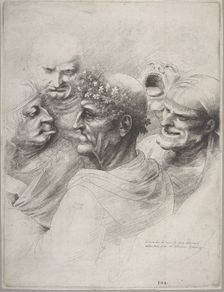 Five grotesque heads, including an elderly man with an oak leaf wreath, 1646., 1646. Creator: Wenceslaus Hollar