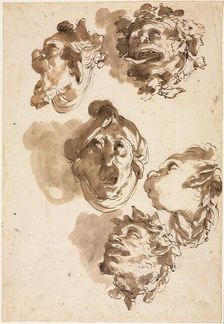Five Grotesque Heads, second half 1700s. Creator: Gaetano Gandolfi (Italian, 1734-1802)