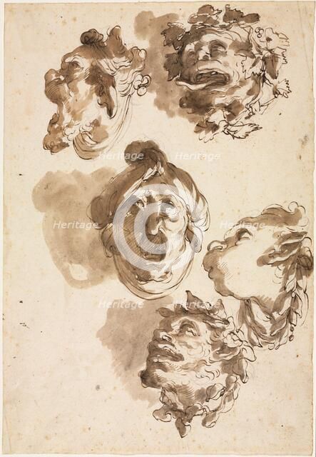 Five Grotesque Heads, second half 1700s. Creator: Gaetano Gandolfi (Italian, 1734-1802).