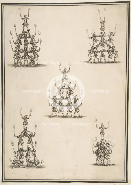 Five Groups of Acrobats, 1652. Creator: Stefano della Bella.