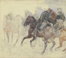 Five hussars on horseback, late 19th century. Creator: Wilhelm Altheim