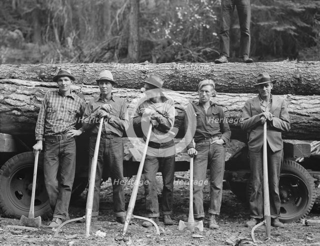 Five Idaho farmers, members of Ola self-help sawmill co-op..., Gem County, Idaho, 1939. Creator: Dorothea Lange.