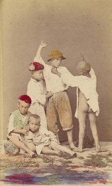 Five Italian street boys: two seated, three standing, 1865-1875. Creator: Arena & D'Alessandri