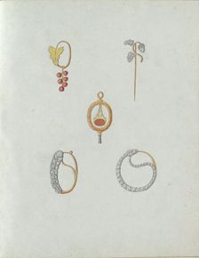 Five jewels, one of which is with a bunch of berries, c.1800-c.1810. Creator: Carl Friedrich Bärthel