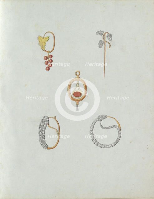 Five jewels, one of which is with a bunch of berries, c.1800-c.1810. Creator: Carl Friedrich Bärthel.