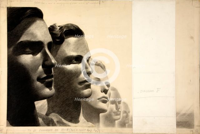 Five male human profiles, between 1939 and 1946. Creators: Central Office of Information, Reginald Mount.