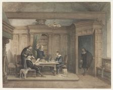 Five men in interior, c.1837-c.1903. Creator: Jan Striening