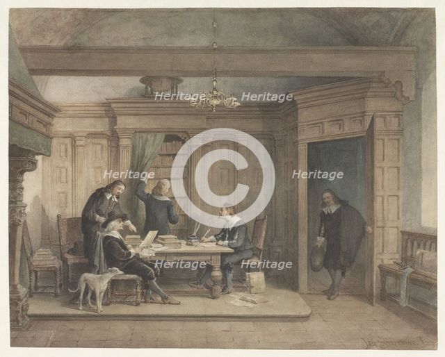 Five men in interior, c.1837-c.1903. Creator: Jan Striening.