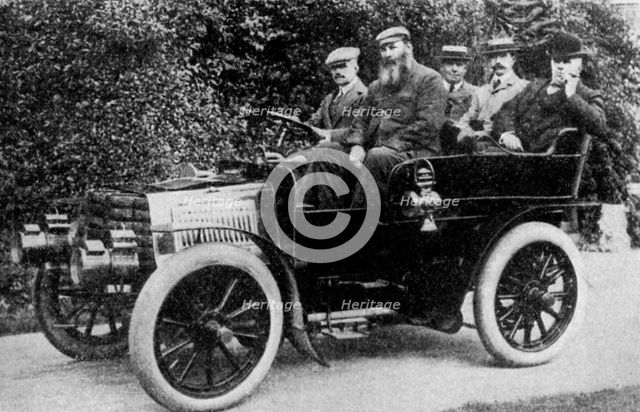 Five men sitting in a motor car, 1902 (1935). Artist: Unknown