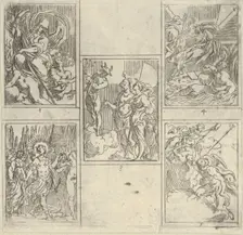 Five numbered scenes, each after a painter in the Accademia Degl'Incamminati, from IL FUNE..., 1603. Creator: Guido Reni