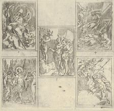 Five numbered scenes, each after a painter in the Accademia Degl'Incamminati, from IL FUNE..., 1603. Creator: Guido Reni