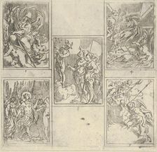 Five numbered scenes, each after a painter in the Accademia Degl'Incamminati, from IL FUNE..., 1603. Creator: Guido Reni