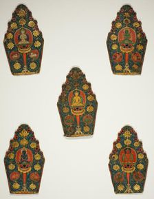 Five Panels of a Vajrasattva Crown with Transcendental Buddhas, 15th century. Creator: Unknown