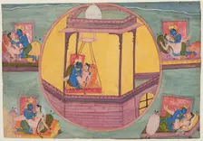Five poses of Krishna making love, from a Bhagavata Purana, c. 1600. Creator: Unknown