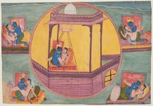 Five poses of Krishna making love, from a Bhagavata Purana, c. 1600. Creator: Unknown