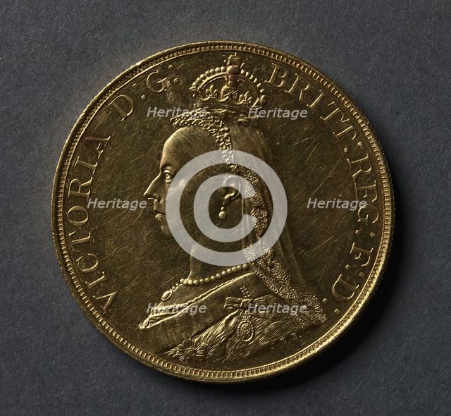 Five Pounds (obverse), 1887. Creator: Joseph Boehm (British, 1834-1890).