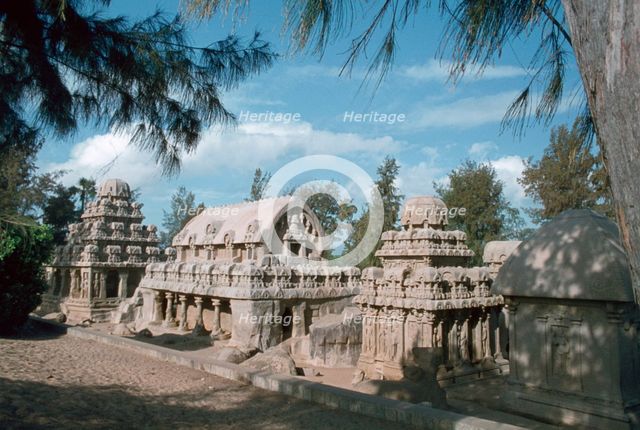 Five Rathas, Mahabalipuram, Tamil Nadu, India.  Creator: Vivienne Sharp.