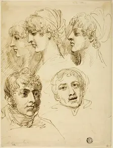 Five Sketches of Heads, n.d. Creator: Samuel Drummond