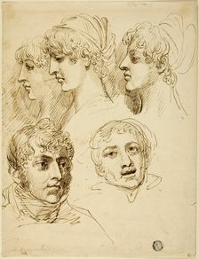 Five Sketches of Heads, n.d. Creator: Samuel Drummond