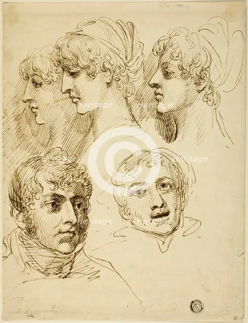 Five Sketches of Heads, n.d. Creator: Samuel Drummond.