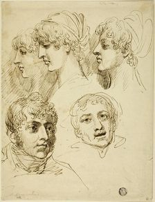 Five Sketches of Heads, n.d. Creator: Samuel Drummond