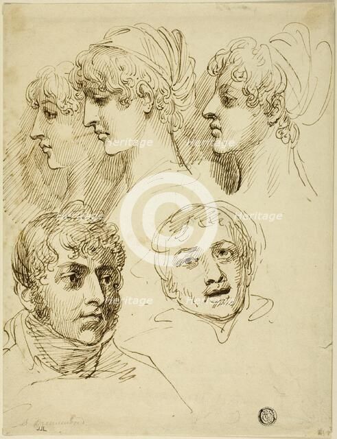 Five Sketches of Heads, n.d. Creator: Samuel Drummond.