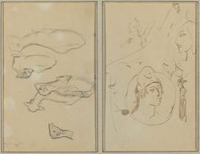 Five Sheep; Four Head Studies [verso], 1884-1888. Creator: Paul Gauguin
