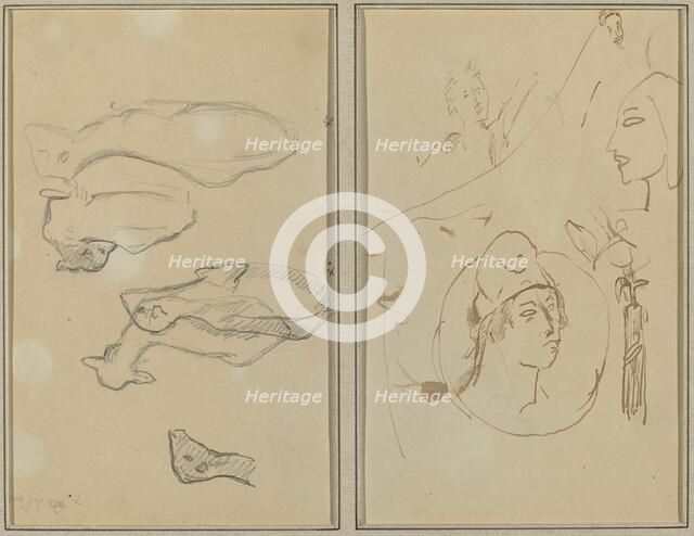 Five Sheep; Four Head Studies [verso], 1884-1888. Creator: Paul Gauguin.